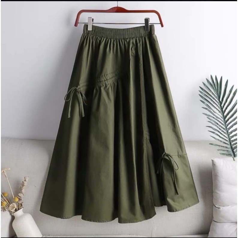 PROMO!! DANIELA SKIRT Rok Wanita Kekinian Polos Serut Bahan Linen Gaya Casual Basic Skirt Dewasa Remaja Terbaru-2