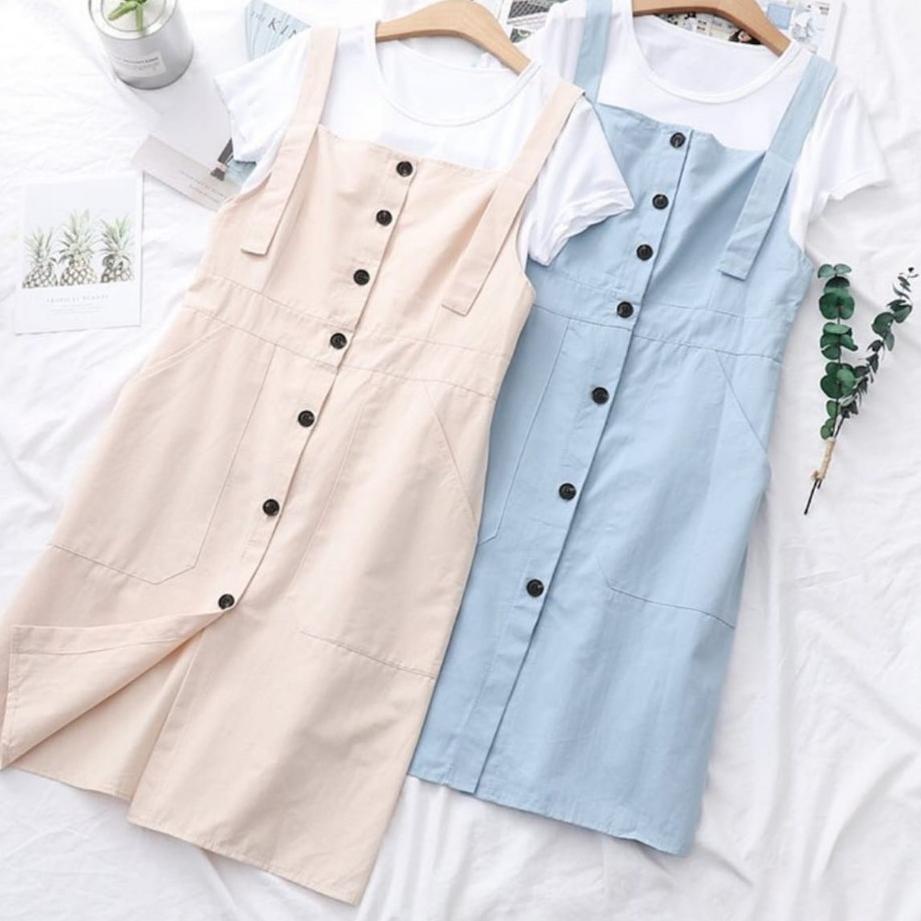 Terbaru.. Overall Jeans Stretch / Rok Kodok Pendek / Depan Kancing / Kantong Rumbai