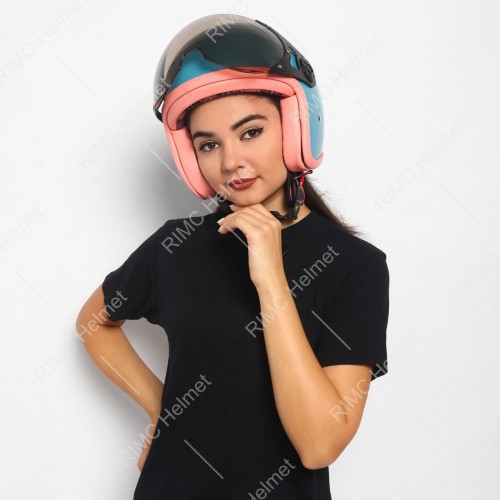 Helm Bogo Retro Wanita New Blue Half Face Pastel Cewek Cewe Perempuan SNI Sada Rosa Original