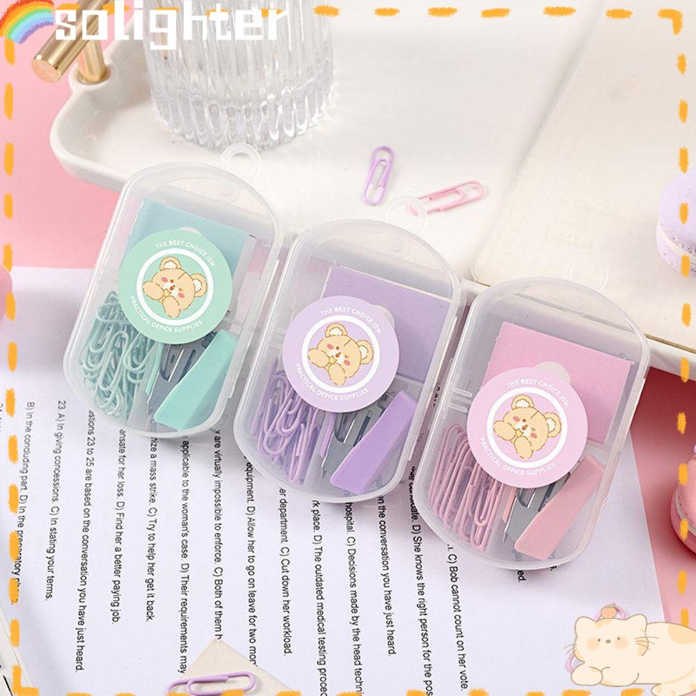 SOLIGHTER School Stapler Set Office Stationery Binding Tools With Staples Morandi Color Cute Mini Metal Student Supplies/Multicolor