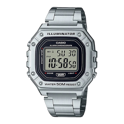 Casio Original W-218HD-1A /  W218HD-1A Jam Tangan Pria Digital Stainless Steel Rantai Silver