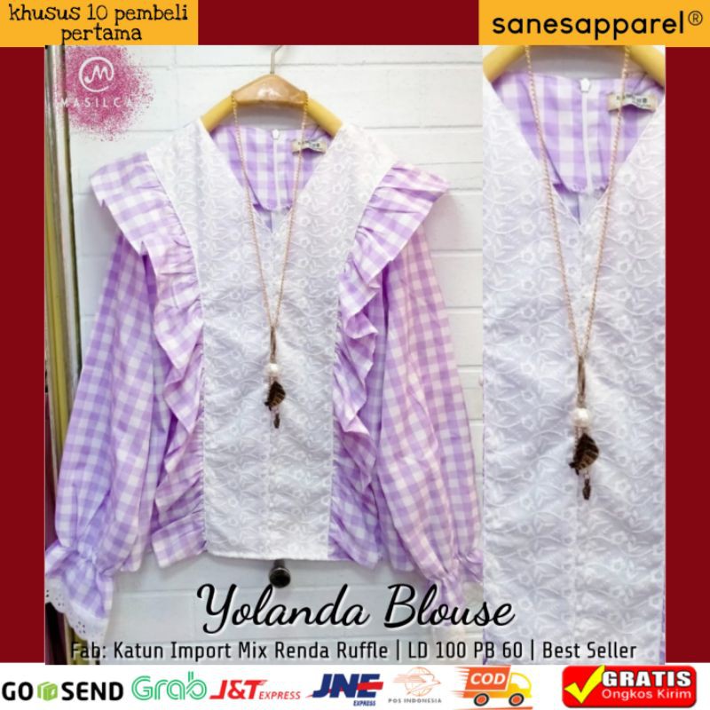(COD) Yolanda Blouse katun import mix renda ruffle atasan wanita buat cewek tampil keren by Masilca