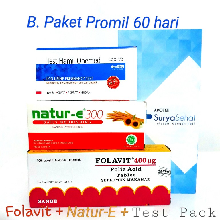 Paket Promil B 60 hari Best Seller! Program Hamil 60 hari (2 bulan) Folavit Natur E Orange Tes Pack