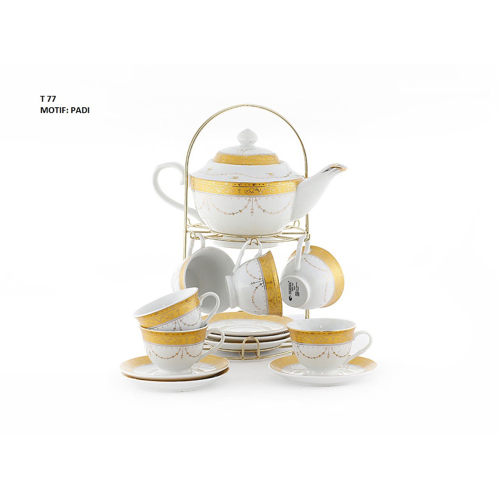 Set perangkat MINUM Lengkap TEH Set T77 Motif Padi VICENZA lengkap dengan cangkir Vicenza dan tutup 