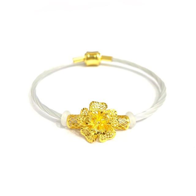 Gelang Tali Pandora Jepang Set Liontin Emas Asli Kadar 700 Model Kembang