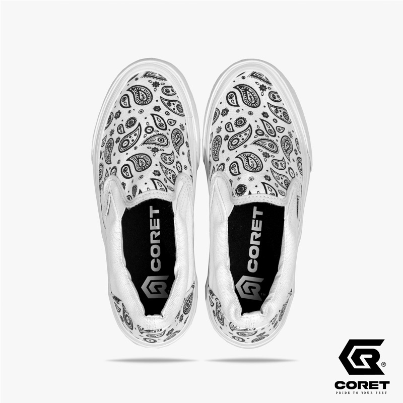 SEPATU CORET VULCANIZED | SLIP ON PAISLEY FULL WHITE SEPATU BATIK PRIA WANITA