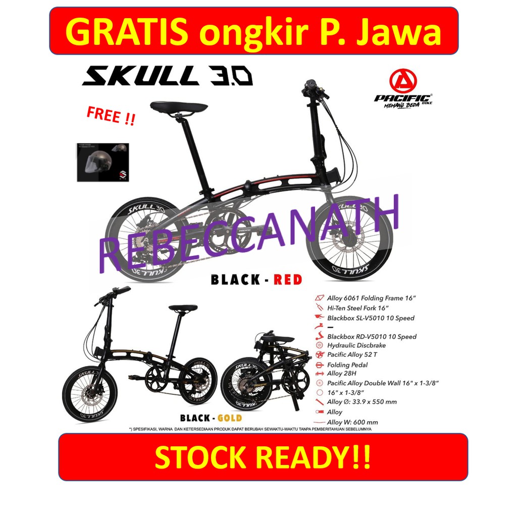 Pacific Skull 3.0 hidrolik 10 speed aloy sepeda lipat 16 inch FREE HELM