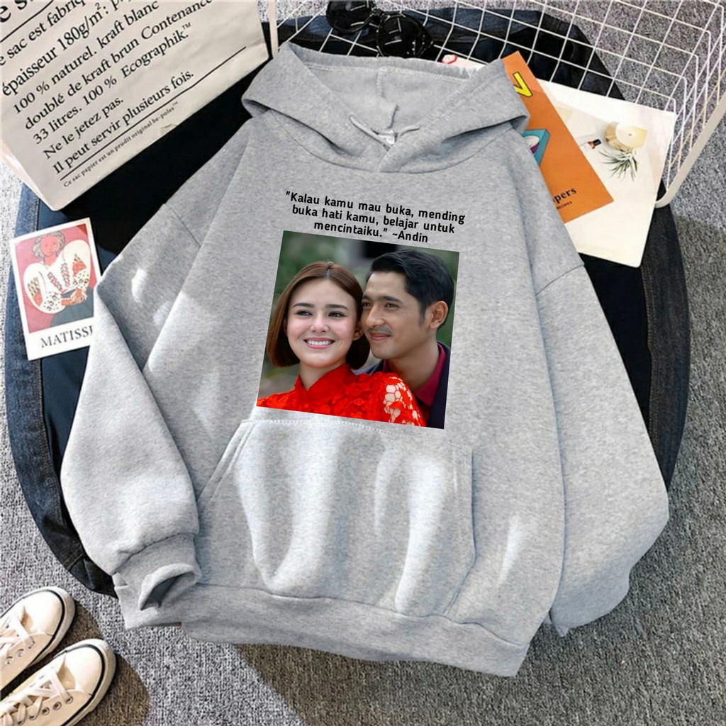 Hoodie Wanita Ikatan Cinta Andin Aldebaran Oversize Korean Style Sweater Murah Tebal Xxl Kekinian-Grey