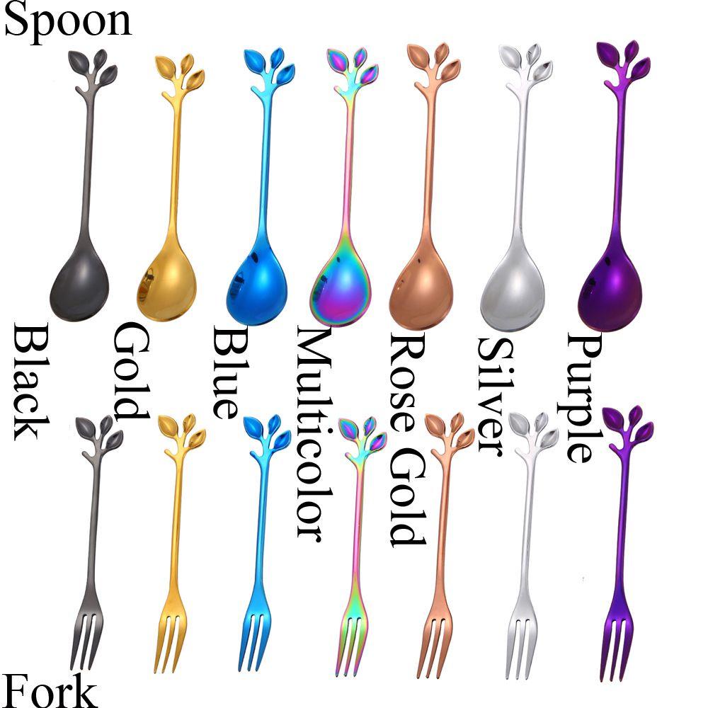 SOLIGHTER Coffee Spoon Stir Small Branches Leaf Stainless Steel Fruit Fork