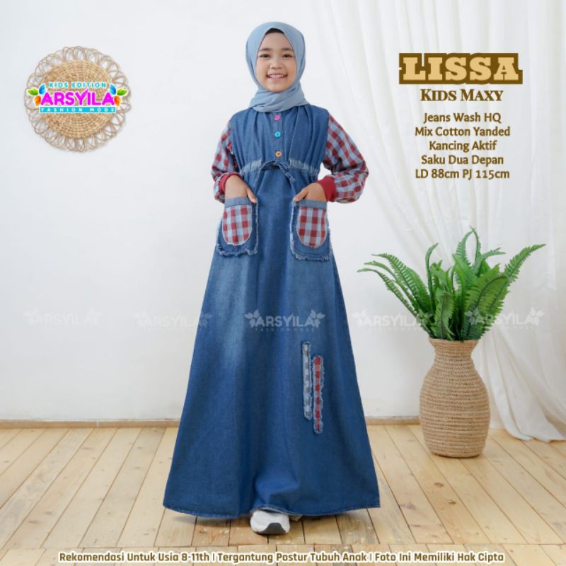 Lisaa Maxy Kids Jeans Wash Halus Dress usia 8 9 10 11 tahun Busana Muslim Anak by Arsyila