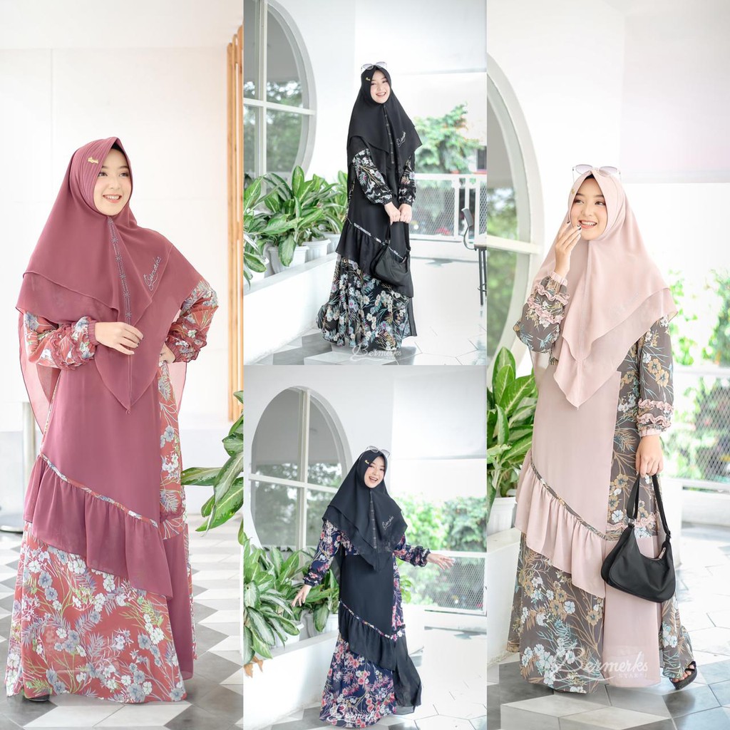 GAMIS CERUTY BABYDOLL SET SYARI motif bunga Bermerks Original yulinar maryamah