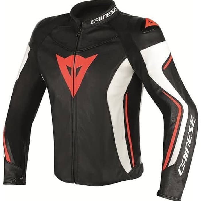 DAINESE ASSEN PERF LEATHER JACKET HITAM PUTIH MERAH JAKET KULIT MOTOR