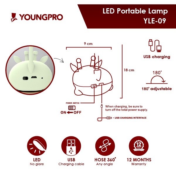 LAMPU MEJA PORTABLE KARAKTER JERAPAH YOUNGPRO - YLE-09