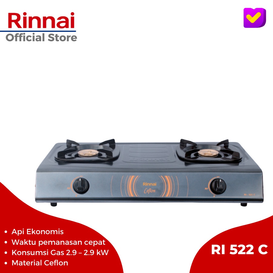 Rinnai Kompor 2 Tungku RI522 C RI-522C RI 522C 522 C RI522C