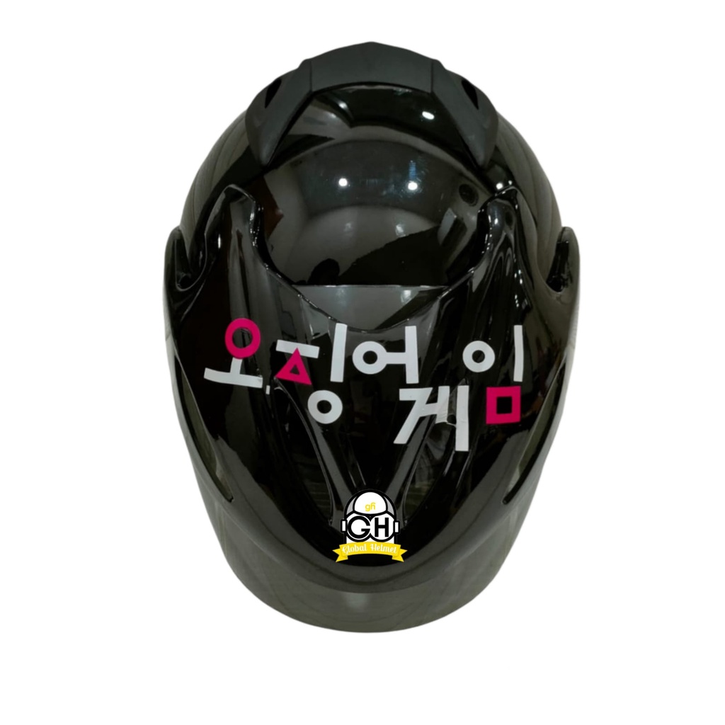 HELM HALF FACE MOTIF SQUID GAME BLACK HALF FACE MURAH SNI SATU KACA