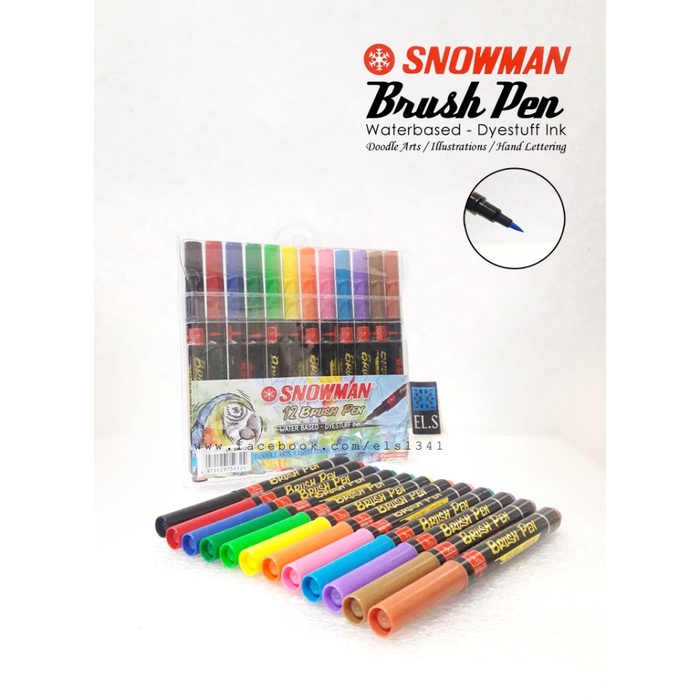 

kaligrafi-perlengkapan- snowman brush pen 12 colors set -perlengkapan-kaligrafi.