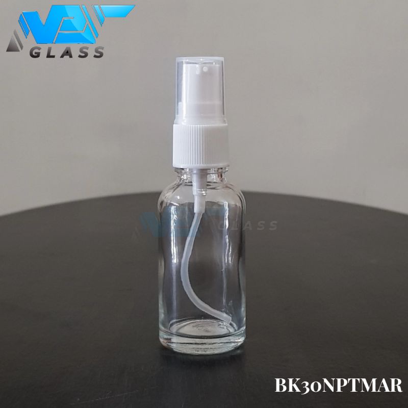 botol pump treatment 30ml kaca bening tebal / botol kaca 30ml tutup pump