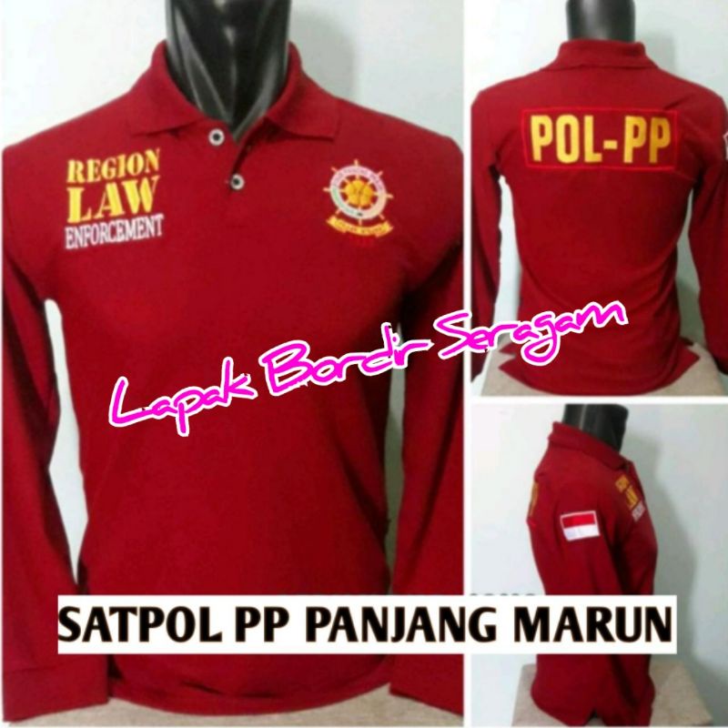 KAOS SATPOL PP - KAOS KERAH SATPOL PP MARUN PANJANG - KAOS SATPOL PP MAROON