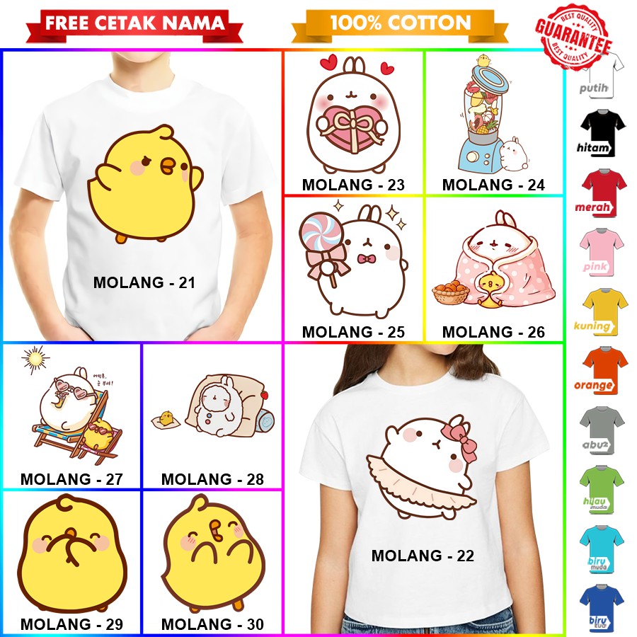 [FREE NAMA!!] Baju Kaos COUPLE  ANAK DAN DEWASA MOLANG BANYAK MOTIF