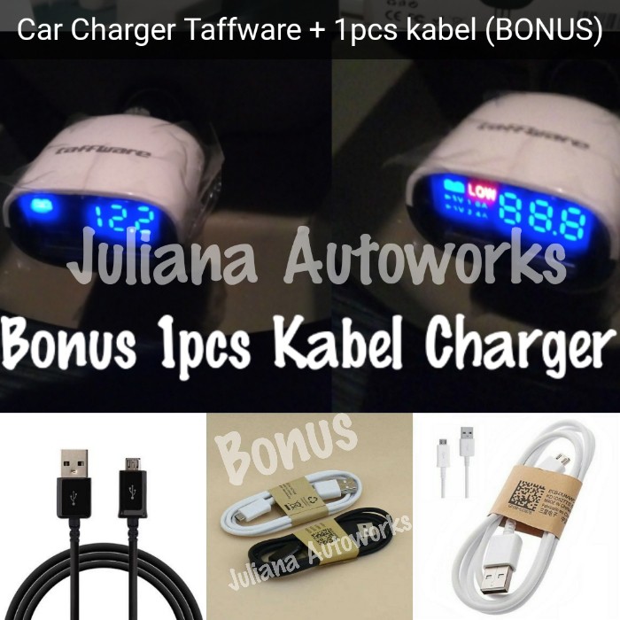 Car Charger Dual USB with LCD &amp; Voltmeter Black White - Taffware