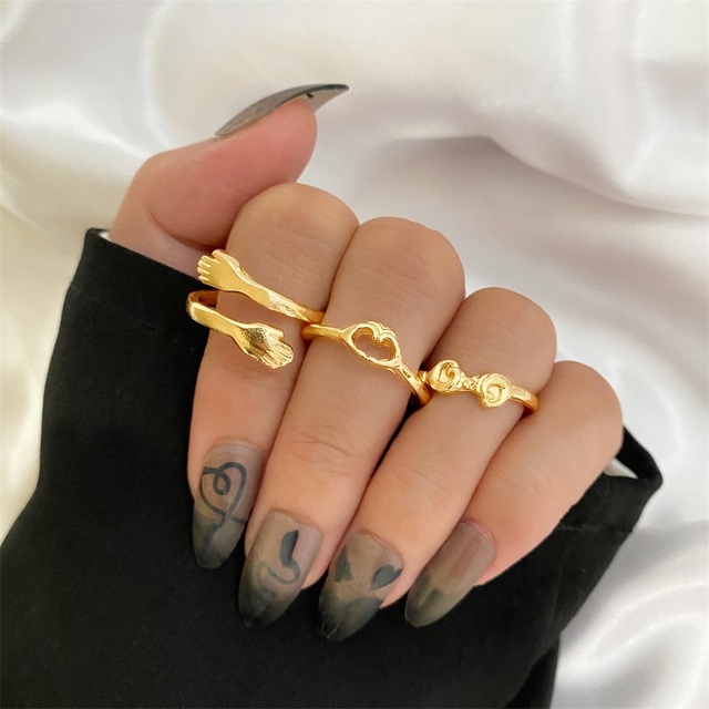 Cincin Model Terbuka Desain Kupu-Kupu + Rantai + Mutiara Gaya Punk / Hip Hop Adjustable Untuk Wanita