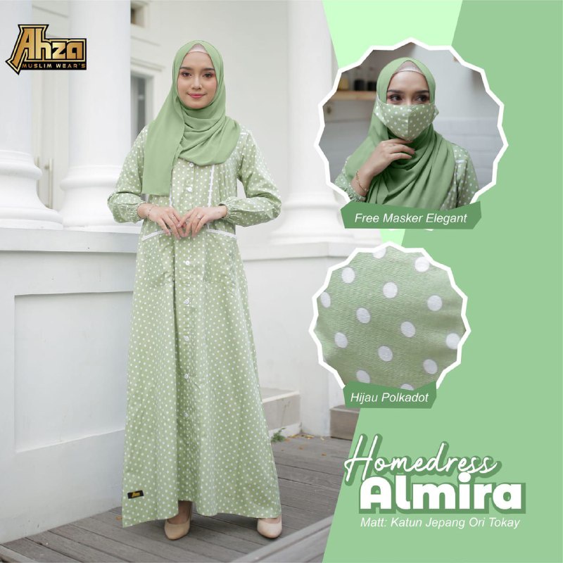 AHZA HEPPIN// Gamis Katun Jepang Almira Motif Polkadot  ori