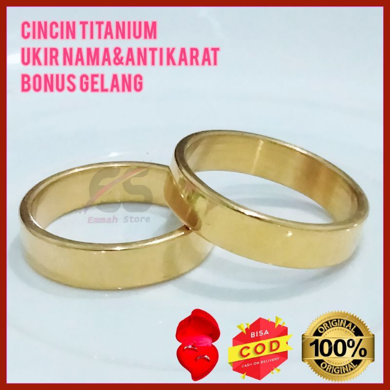 [COD]Cincin Couple Titanium Anti Karat  Emas Polos Ring Pria Wanita Ukir Nama Cicin Tunangan Nikah K