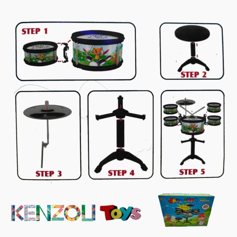 SH 1234 LITTLE JAZZ DRUM SET 6 IN 1 plus tempat duduk  / mainan drum jazz set anak