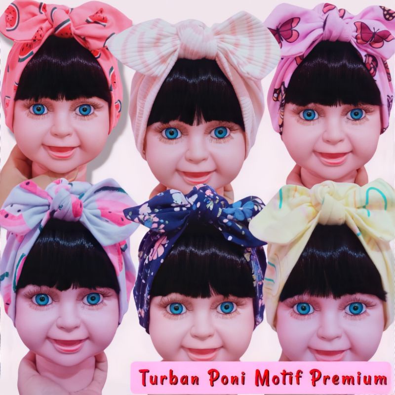 TOPI TURBAN ANAK PONI MOTIF PREMIUM / CIPUT BAYI PONI MOTIF 0-2/3TH