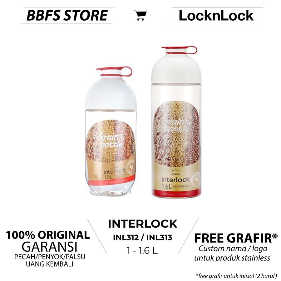 Lock n Lock Interlock Grain Bottle 1L 1.6L / Wadah Beras biji-bijian Lock &amp; Lock / Toples pasta INL312 INL313