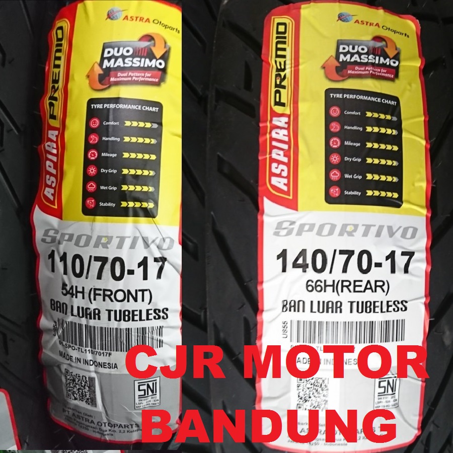 Paket Ban Motor ASPIRA PREMIO Sportivo 110/70 & 140/70 ring 17 CBR Ninja 250 FI ZX XABRE CB150R R25 
