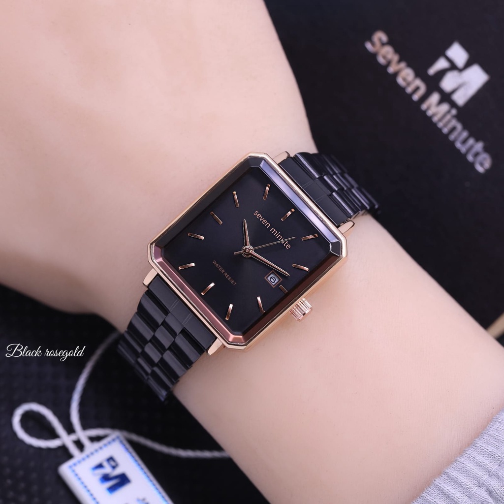 BEST SELLER JAM TANGAN WANITA SEVEN MINUTE FM95 TALI RANTAI TANGGAL AKTIF BODY SEGI DM 2.8CM FREE BOX &amp; BATERAI || JAM TANGAN FASHION WANITA JAM TANGAN CEWEK MURAH