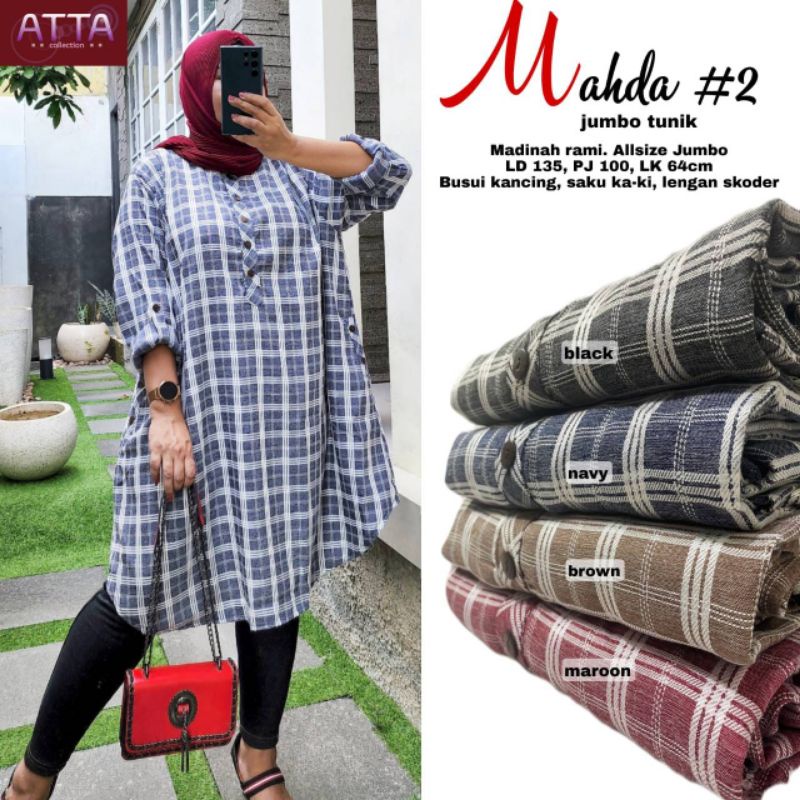 Mahda Jumbo Tunik Big Size LD 135 cm 3L 4L Panjang 100 cm Katun Madinah Rami Ori Atta