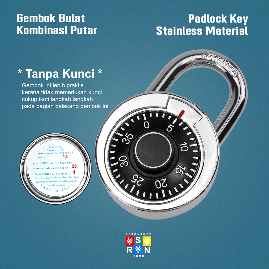 Kunci Gembok Putar Kombinasi Angka / Rotary Padlock Resonance Home