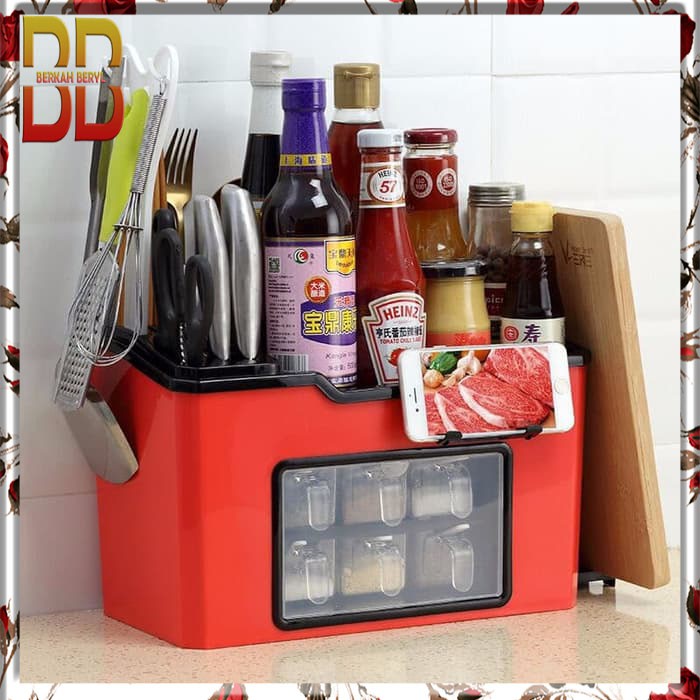 Rak Bumbu Dapur Serbaguna Dgn 6laci Multifunctional Kitchen Shelf