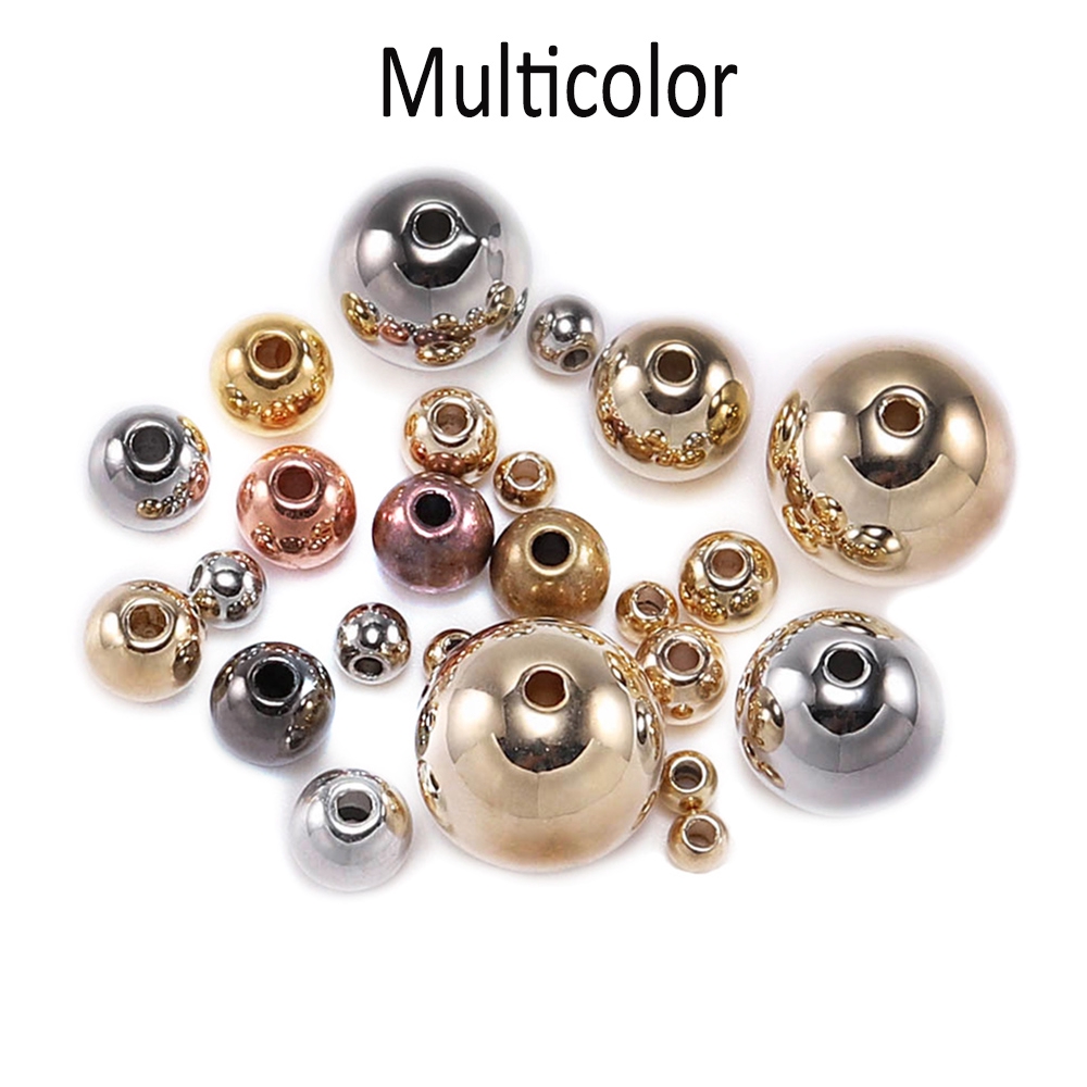 Manik-Manik Spacer Ccb Bulat Warna Emas / Silver Ukuran 3 / 4 / 5 / 6 / 8mm Untuk Membuat Perhiasan Diy