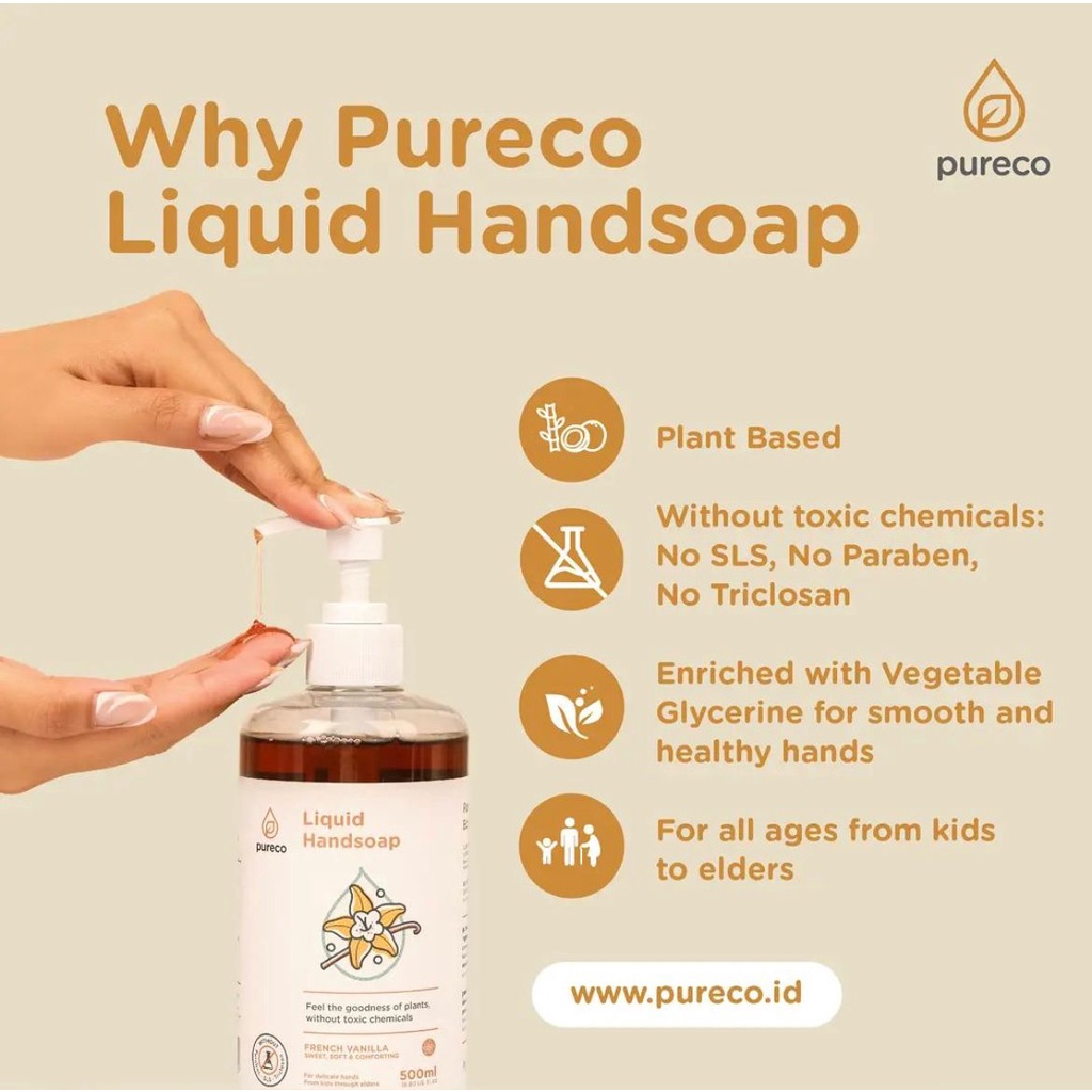 PURECO Liquid Handsoap Vanilla 900ml Sabun Cuci Tangan Refill Size