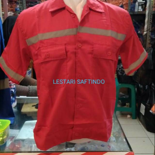Baju safety / seragam safety merah lengan pendek