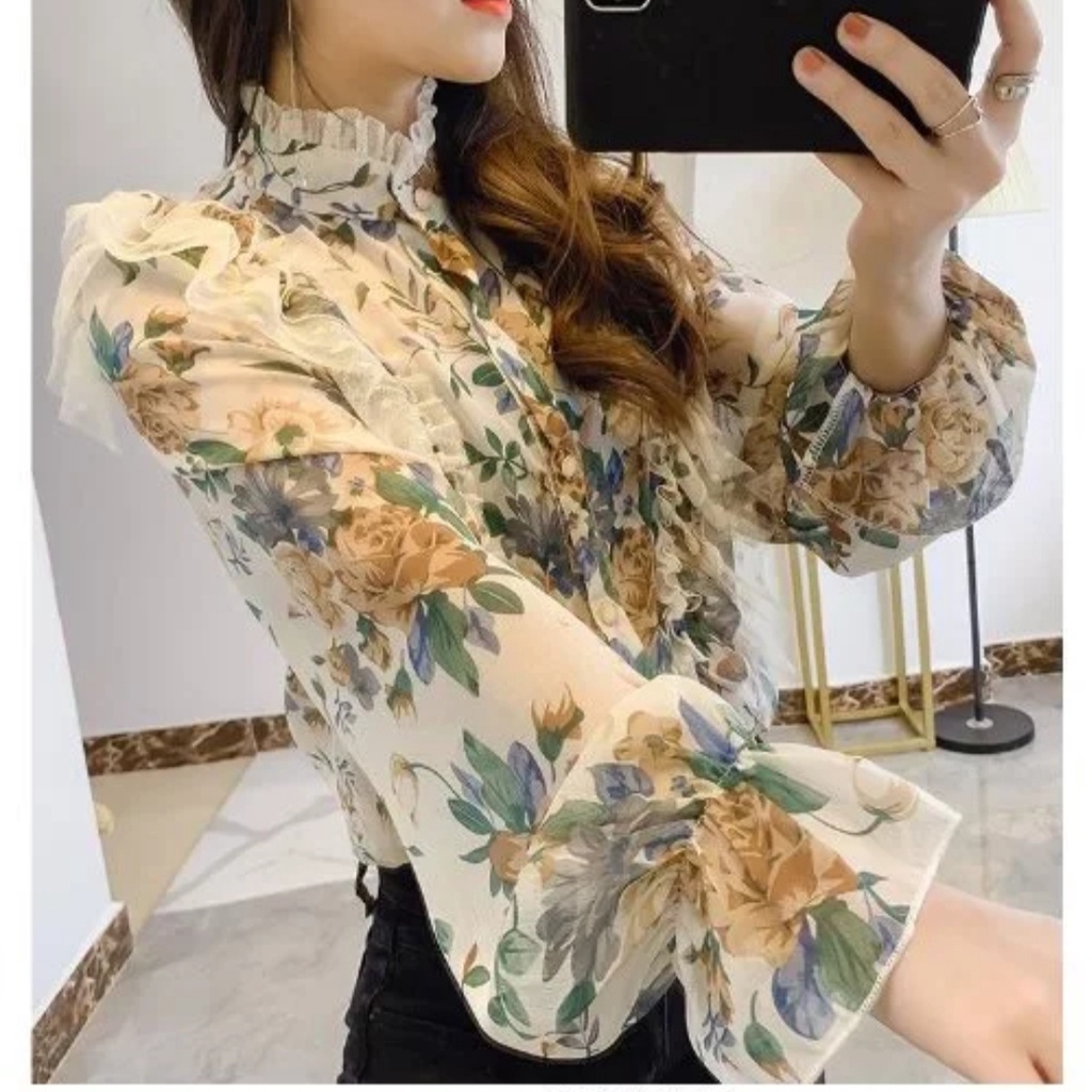Gloxenia Ruffle Shirt Kemeja Wanita Import TM 0925-7