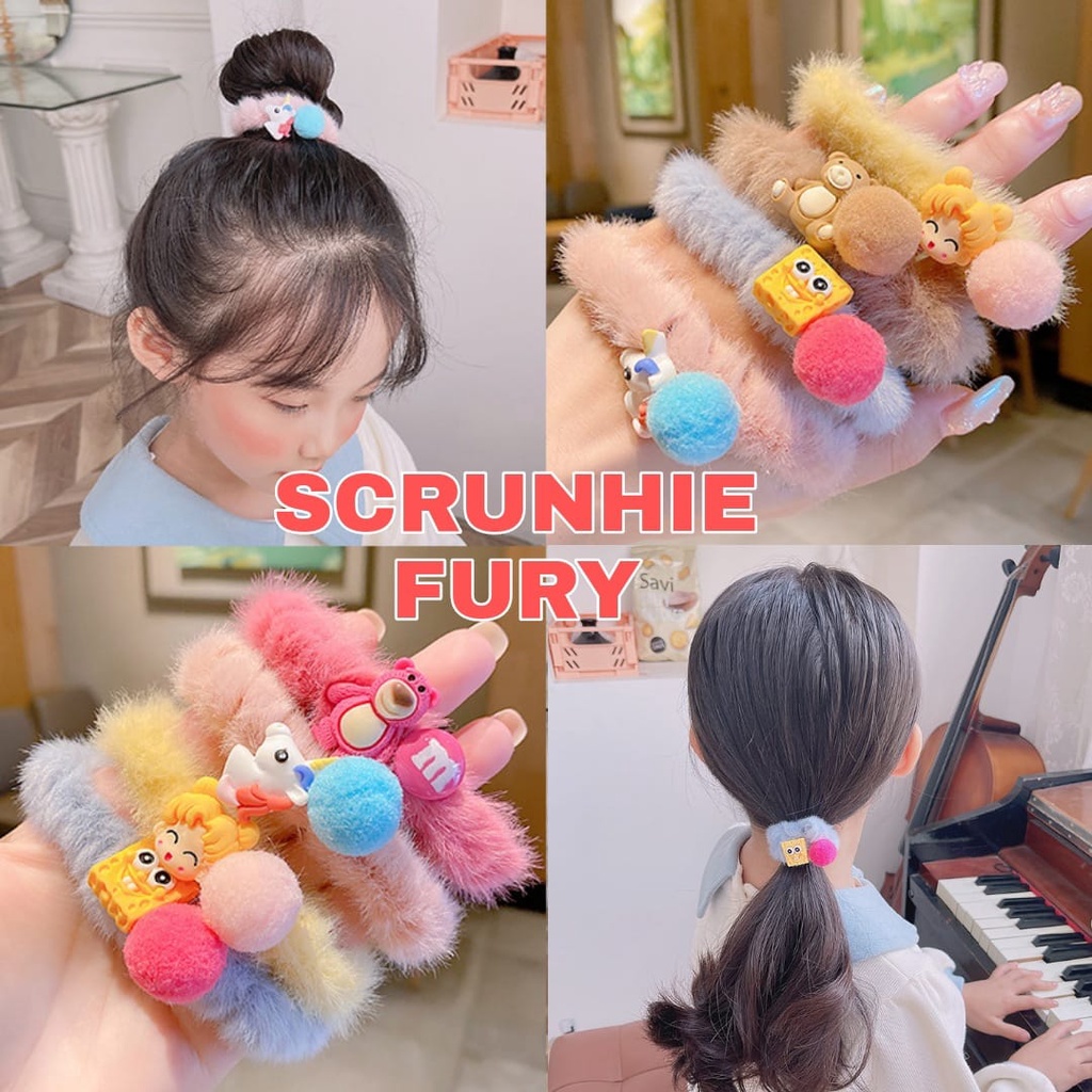 SCRUNCHIE FURY KARET RAMBUT IKAT RAMBUT FASHION KOREA IMPORT AKSESORIS