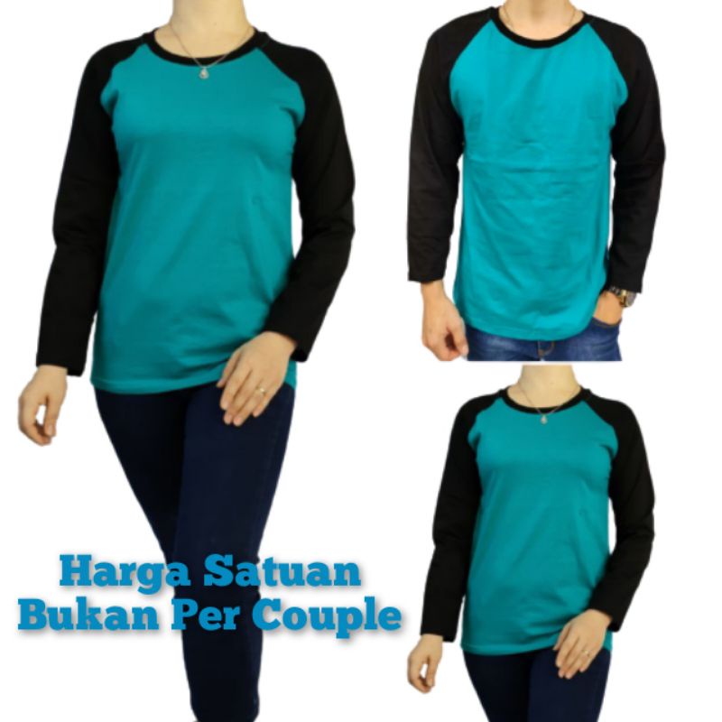 Kaos Couple Pasangan Pria Wanita Hijau Tosca Hitam Lengan Panjang M L XL XXL