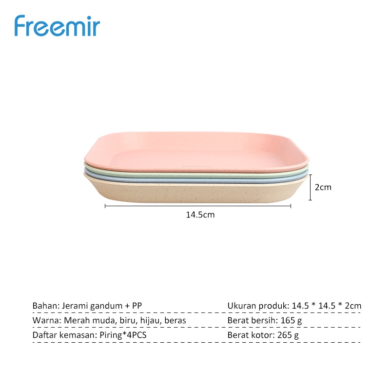 Freemir Set 4 Pcs/ Wheat Straw /Jerami Gandum /Warna Warni/ Dinner Plate Piring/ Makan Piring-6