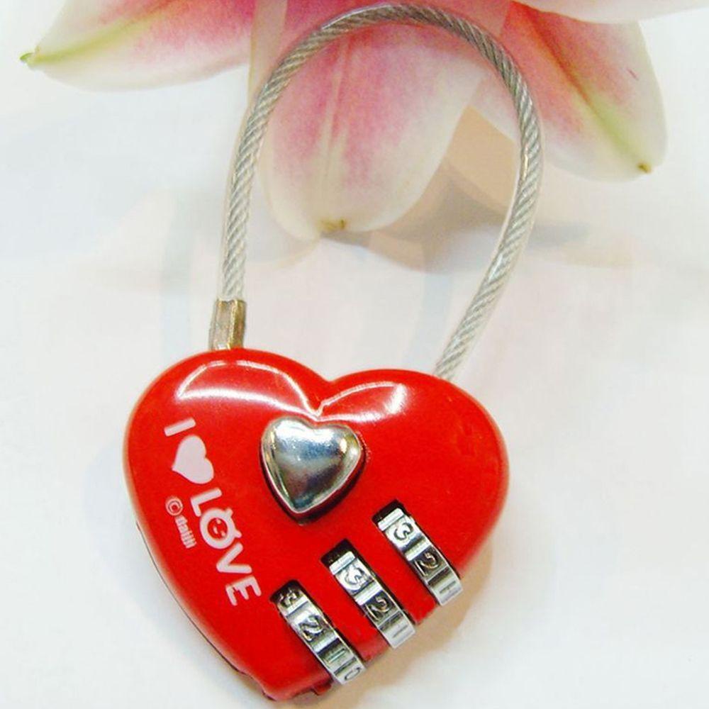 [Elegan] Lock Coded Digits Alloy Red Travel Bentuk Pernikahan Password Love Heart Lock