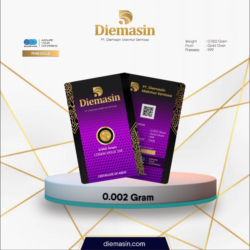 DIEMASIN 0.002 Gram Logam Mulia 24 Karat. Souvenir. Gift