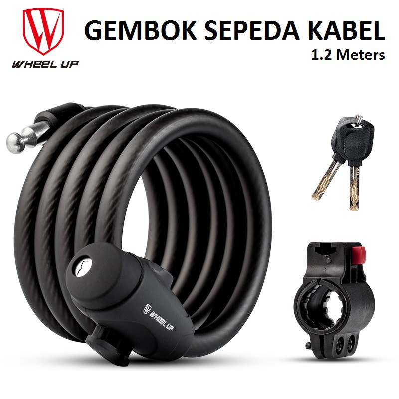 GEMBOK SEPEDA KABEL 1.2 M DENGAN BRACKET- HITAM WHEEL UP-Alloy+ABS+Plastic