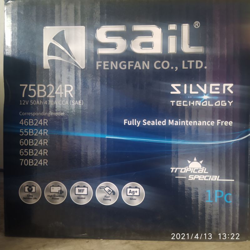 aki mobil sail 75B24R/stok baru