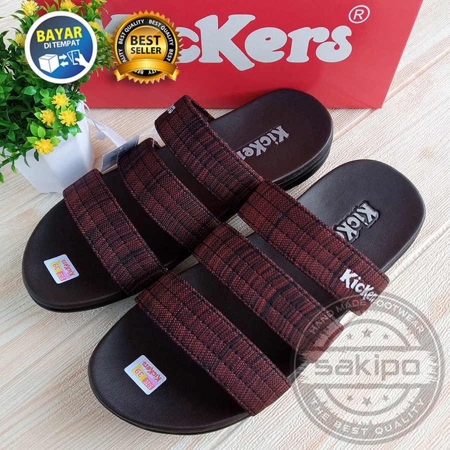 PROMO 6.6 SHOPEE MALL GREAT SALE MURAH LEBAY !! SANDAL PRIA DEWASA KICKERS SLOP BISBAN LURUS MARUN / SAKIPO