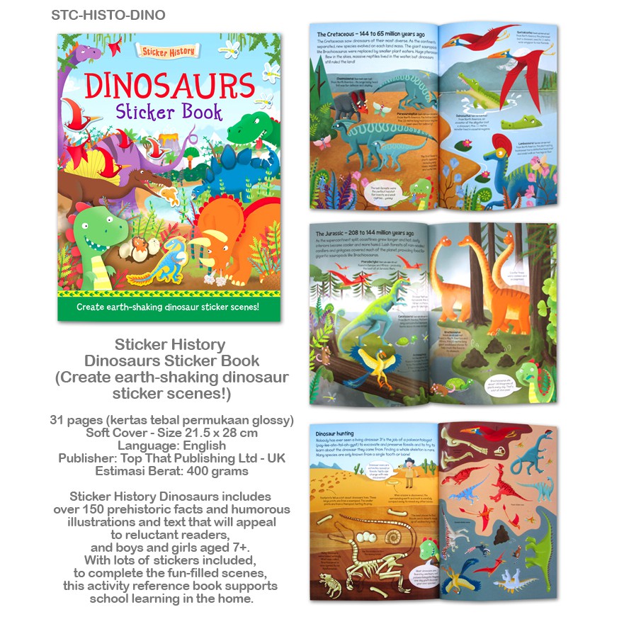 

buku STIKER : Sticker History Dinosaurs Sticker Book (Create earth-shaking dinosaur sticker scenes!