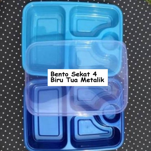 BENTO 4 SEKAT Bahan Plastik Warna BIRU TUA METALIK / Tray Bento LPO-899