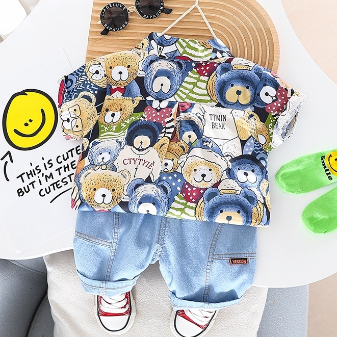 Baju Set Kemeja Lengan Pendek Anak Laki Laki dan Celana Softjeans Import
